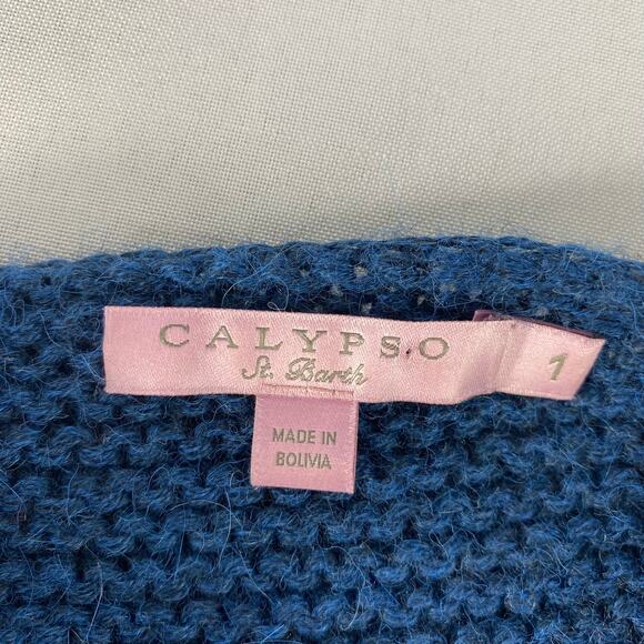 Calypso St. Barth Alpaca Blend Cardigan Wrap Women 1 S/M‎ Blue Crochet Western - Picture 5 of 11